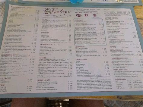 Menu at Fratopi restaurant, Cesenatico